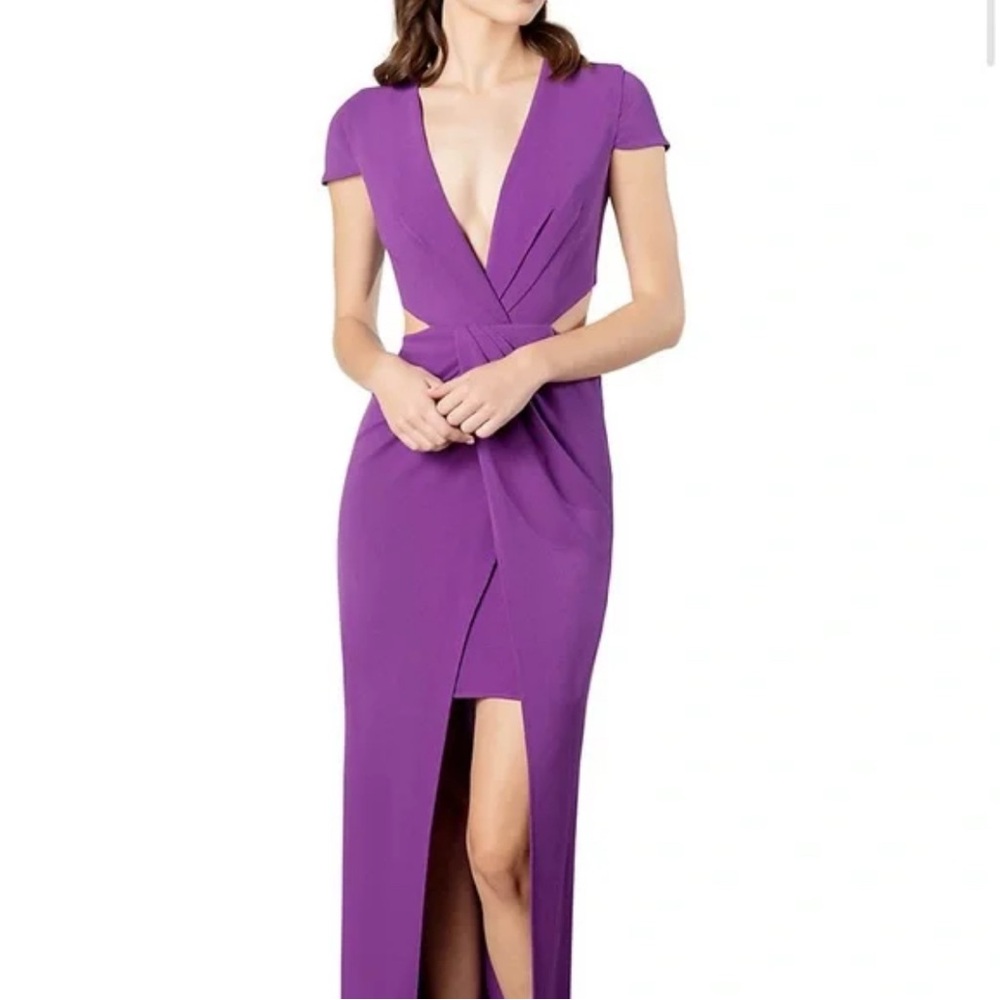 Dress The Population - Elijah Deep V-Neck Cutout Gown in Violet